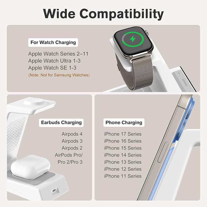 ANJANK 4 in 1 Alarm Clock with Wireless Charging, Wireless Charger Station for Multiple Devices Apple,Charging Dock for iPhone 17 16 15 14 13 12 Pro Max Series, Apple Watch, AirPods Pro 3/Pro 2/4/3/2 - Image 3
