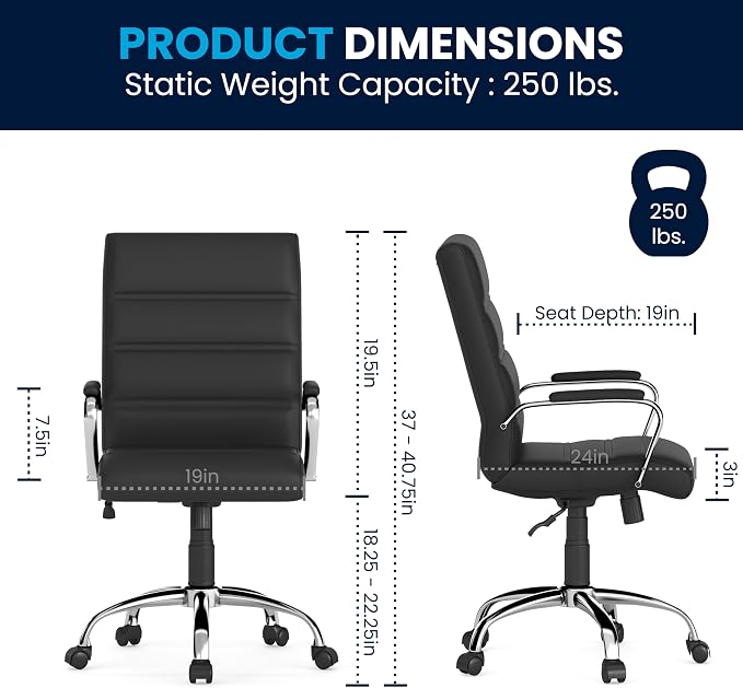 Flash Furniture Mid-Back Black LeatherSoft Executive Swivel Office Chair with Chrome Base and Arms - Image 3