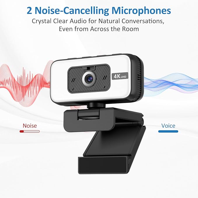 4K Webcam for PC, AutoFocus Webcam with Light for Desktop Computer | Web Camera with Microphone, FOV 80°, USB Plug and Play, Laptop Web Cam for Live Streaming, Online Teaching, Meetings - Image 4