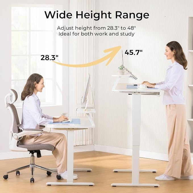 COMHOMA Electric Standing Desk with Drawers, 48 x 24'' Sit Stand up Desk with Monitor Stand, Laptop Stand, Height Adjustable Ergonomic Home Office Computer Desk with Memory Preset Controller - Image 4