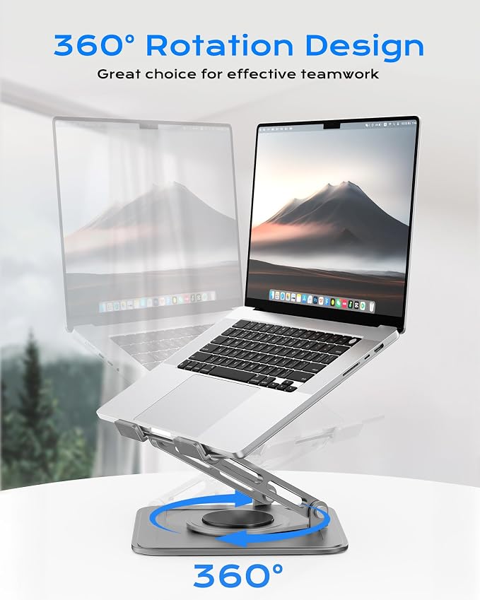 LOXP Adjustable Laptop Stand for Desk with 360 Base | Ergonomic Laptop Riser Mount for Desk Foldable Protable Computer Desk Fits with MacBook Pro Air - Image 2