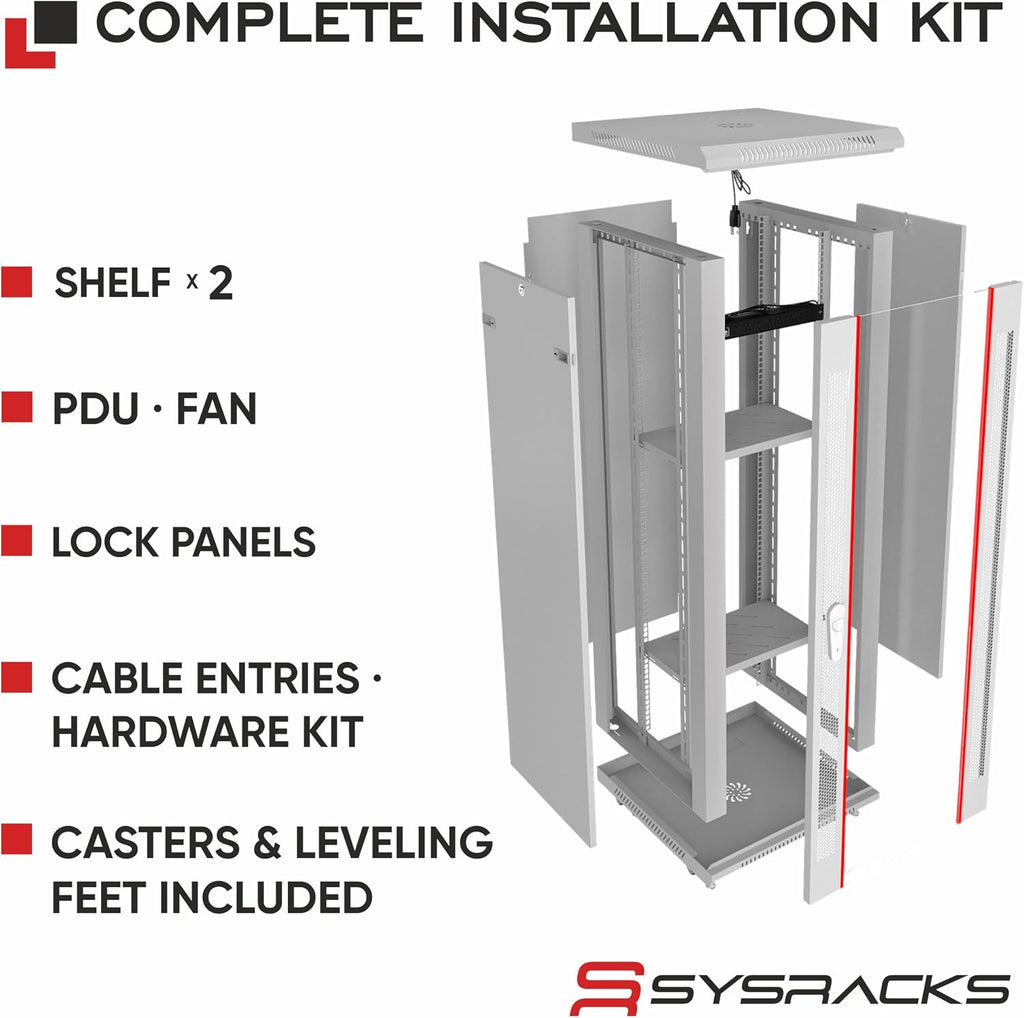 22U Wall Mount Server Rack Cabinet 24” Deep, 19” Network & AV Enclosure for Home Lab with Fan, PDU, 2 Shelves, Locking Glass Door - Image 4