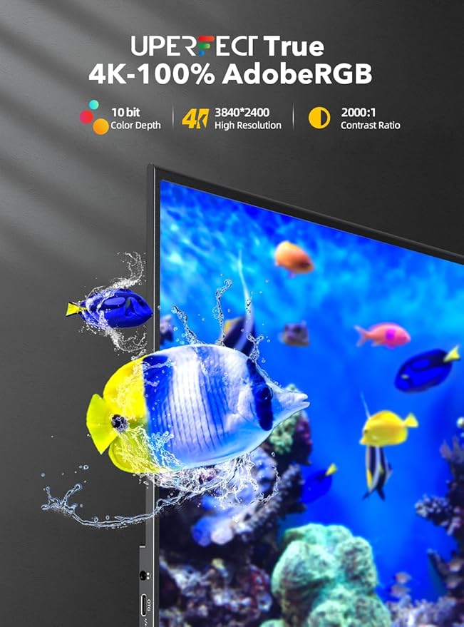 UPERFECT True 4K Portable Monitor QLED, 15.6” 600 Nits 100% AdobeRGB | UHD 3840x2400 Laptop Monitor, USB-C & MINI HDMI & Smart Case, Eye Care, Travel Screen for Computer, PC, Game Consoles - Image 3