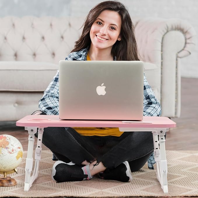 Lap Desk for Bed Adjustable Height with USB Port 23.6" x15.7" Desktop | Storage Drawer, Bookshelf, Fits 17" Laptop, For couch WFH Study, Foldable Non-Slip No Assembly Sturdy Lightweight Pink - Image 8