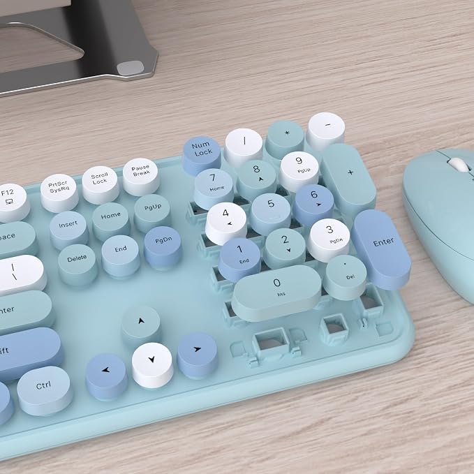 UBOTIE Colorful Wireless Keyboard and Mouse Combo (Blue-Colorful) | Retro Typewriter Floating Full-Sized Keys Computer Keyboard with Optical Mouse, 2.4GHz USB Connection for Windows Mac - Image 5
