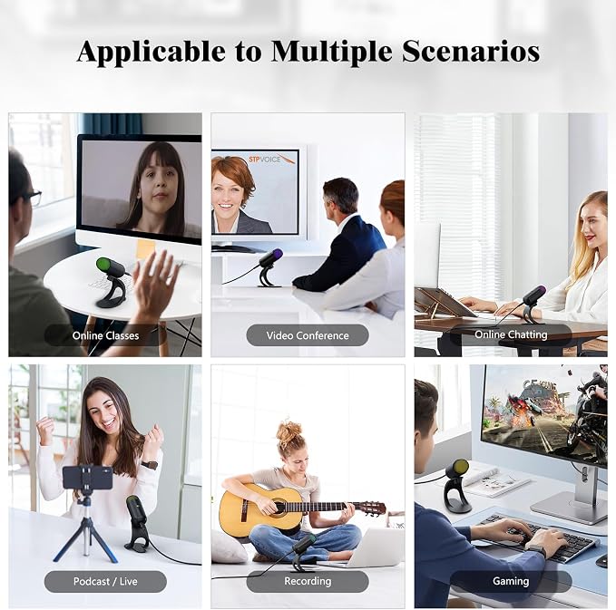 USB Computer Microphone, Podcast Mic Desktop with Mute Button for Recording Streaming, Color Change, Omnidirectional Condenser, Plug and Play with Stand for PC, Laptop, Mac, YouTube - Image 7