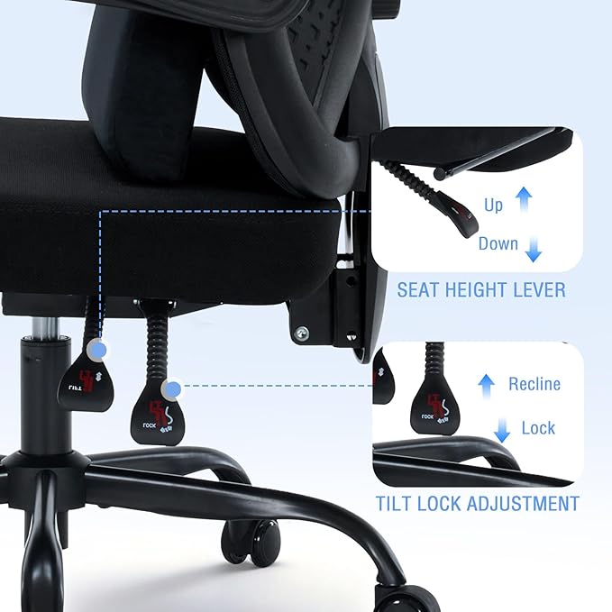 Ergonomic Office Chair with Footrest - Adjustable Lumbar Support & 3D Headrest, 90-160° Reclining Mesh High-Back Rolling Work Swivel Computer Chair-400lbs Capacity - Image 3