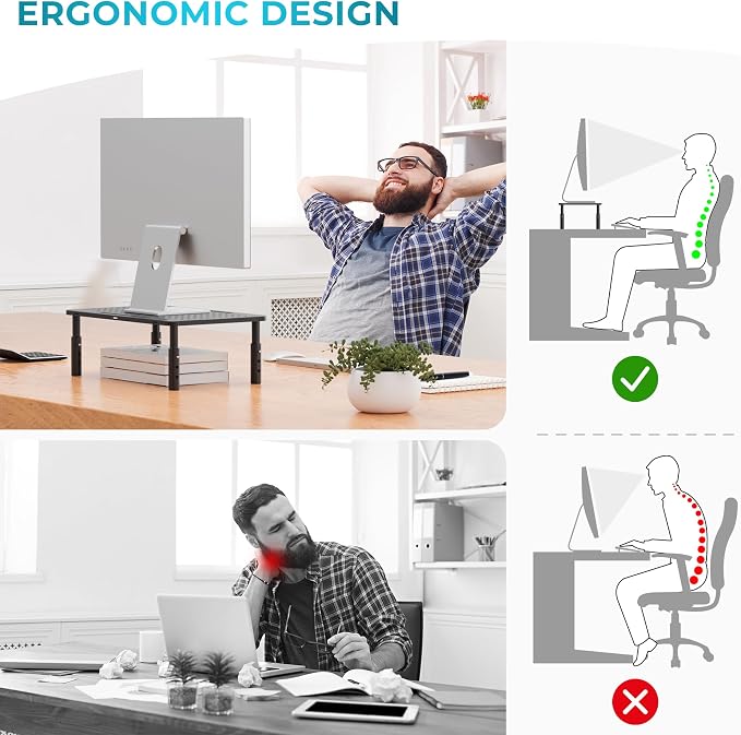 BONTEC Monitor Stand for Desk 1 Pack, 3-Level Height Adjustable | 14.5 x 9.1 in Ergonomic Metal Computer Stand with Pen Holder & Cable Management for Printer, Laptop and Office Workstation - Image 8