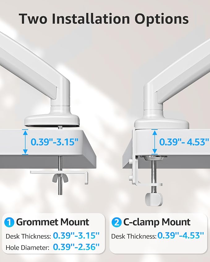 MOUNTUP Single Monitor Desk Mount Holds Screen up to 32 inch, Height Adjustable Monitor Arm, Full Motion Computer Monitors Stand with Clamp/Grommet Base, VESA Mounts Fit 4.4-17.6lbs Computer, White - Image 6