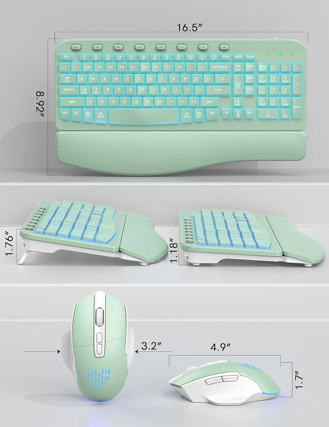 Wireless Keyboard and Mouse Combo, Ergonomic Wave with Wrist Rest | Rechargeable, Backlit Keys, Full Size, 2.4GHz USB Wireless, Leather Finish, MA12Pro Quiet Set for Windows, Mac, PC, Laptop - Image 7