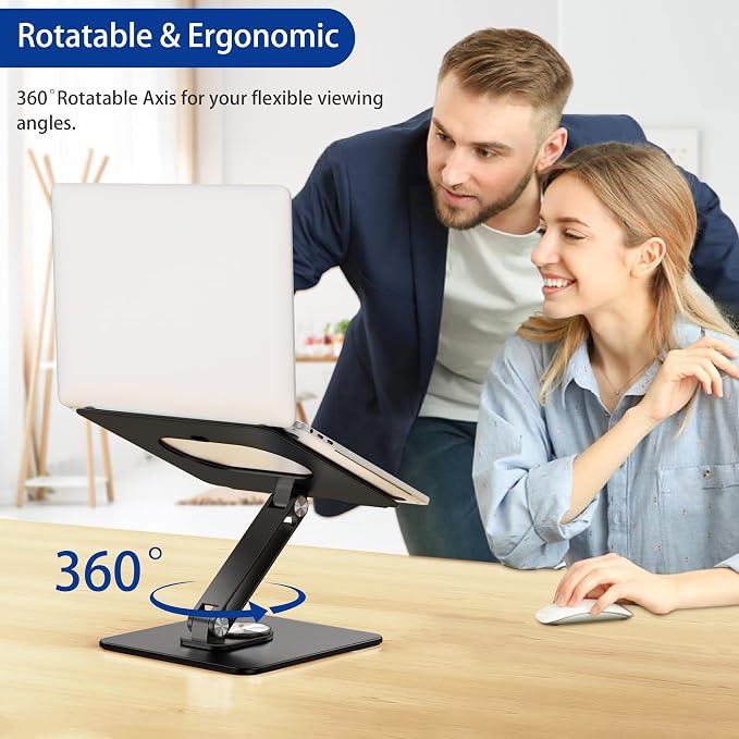 BESIGN LSX7 Laptop Stand with 360 Rotating Base, Ergonomic Adjustable Notebook Riser, Foldable Computer Holder Compatible with 10-15.6" Laptops (Black) - Image 7