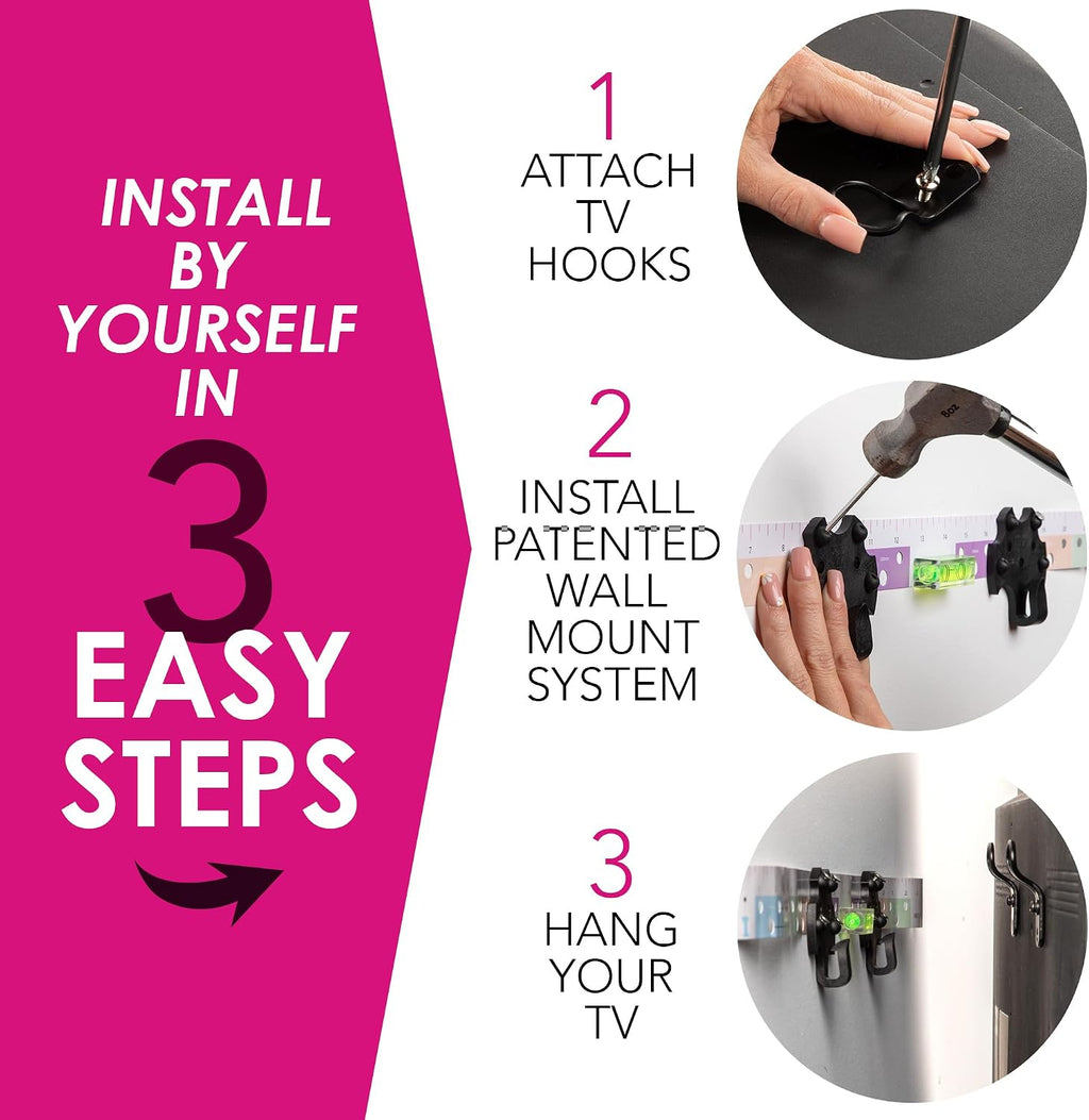 HangSmart TV® Wall Mount NO Stud - Original & Patented Easy Install, DIY for 19-100" TVs, Holds Up to 150LBS, Fits Most LED LCD Flat Screens & Monitors, Includes Hardware (Pack of 3) - Image 2