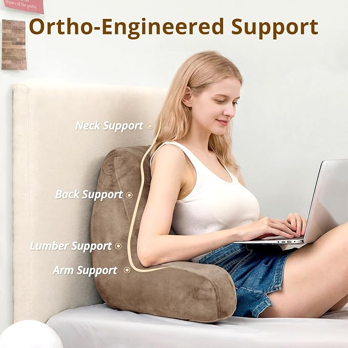 Sasttie Reading Pillow for Bed, Back Pillow for Sitting Up, Light Brown | 18" Backrest Support Cushion for Couch, Sofa, and Floor, Dorm Essentials, OEKO-TEX, Adjustable Down Alternative Fill - Image 2