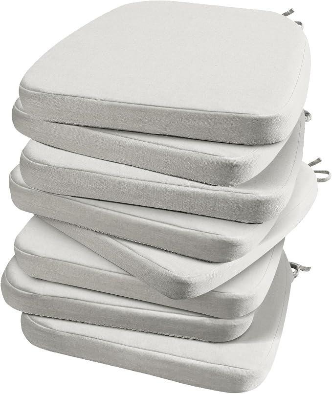AAAAAcessories D-Shaped Chair Cushions, 2" Thick Dining Chair Pads with Ties and Removable, Machine-Washable Cover, 17" x 16", Set of 8, INatural Linen by AAAAAcessories
