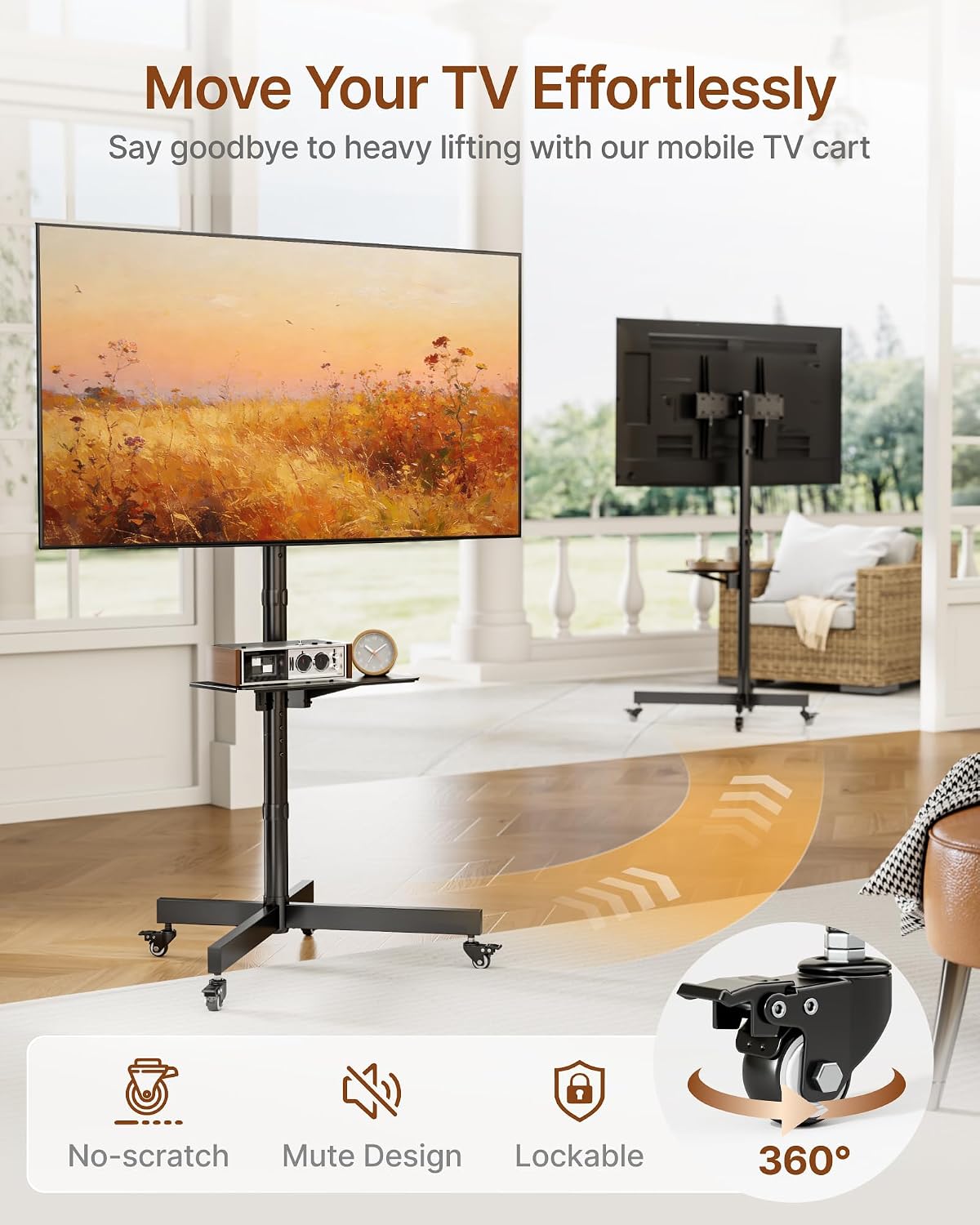 Heavy-Duty Rolling TV Stand for 23-60" TVs, 121 lbs - Image 5