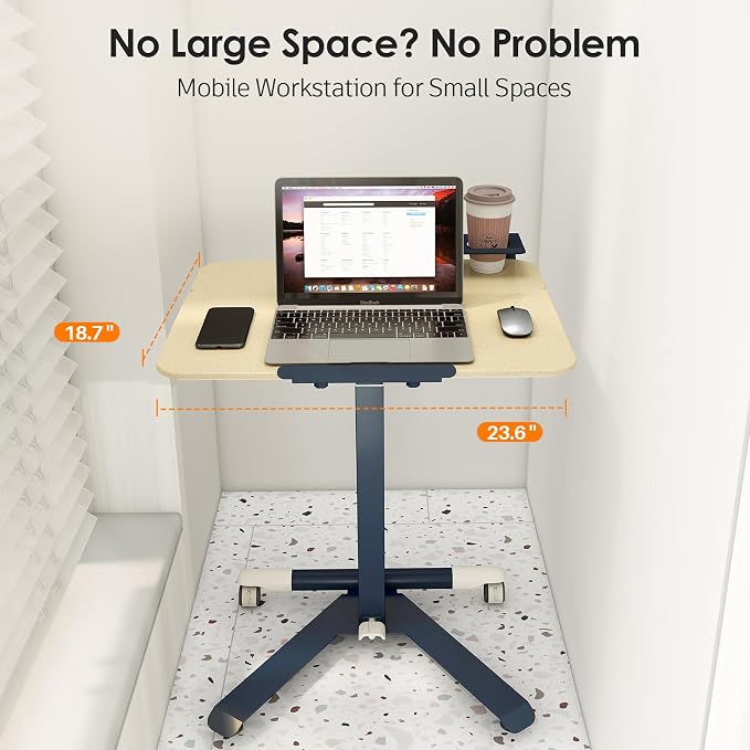 ROMOON Portable Standing Desk with Wheels, Height Adjustable Mobile Desk | Rolling Laptop Cart with Tilt Top, Storage, 24" Sit-Stand Computer Table for Home Office, Bedroom, Small Spaces, Oat Yellow - Image 4