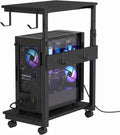 Height Adjustable Rolling PC Tower Stand with Locking Wheels, for Office, Home & Gaming, Compact Under Desk Computer Holder, 23.23"-33.46", Carbon Fiber Look by SunnyFurn