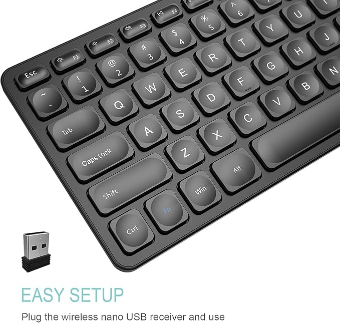 Arteck 2.4G Wireless Keyboard Ultra Slim Full Size Keyboard with Numeric Keypad and Media Hotkey for Computer/Desktop/PC/Laptop/Surface/Smart TV and Windows 10/8/ 7 Built-in Rechargeable Battery - Image 2