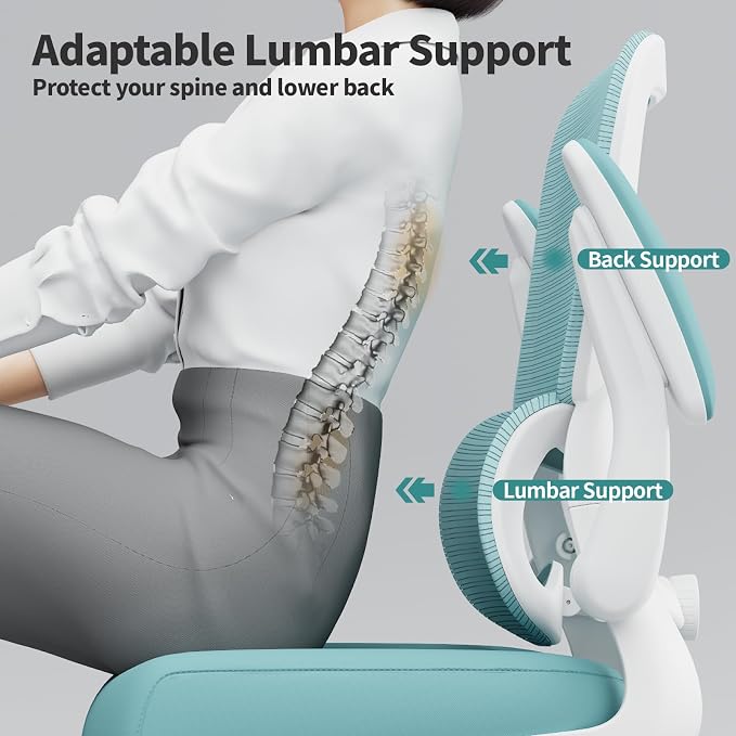 TRALT Office Chair - Ergonomic Desk Chair with Adjustable Lumbar Support, Mesh Computer Chair, Executive Chair for Home Office Comfortable Lumbar Support (1, Mint Green) - Image 6