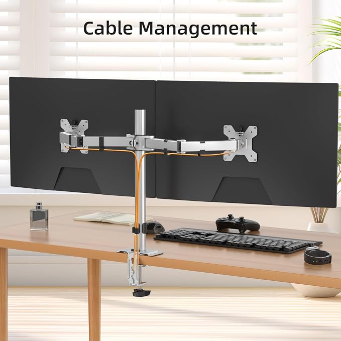 Suptek Dual Monitor Desk Mount, Adjustable Dual Monitor Arm for 2 Monitor Screens up to 38 inch, Extra Tall 15.75" Pole Monitor Stand for Desk, Holds up to 22 lbs,Silver(MD9442MS) - Image 6