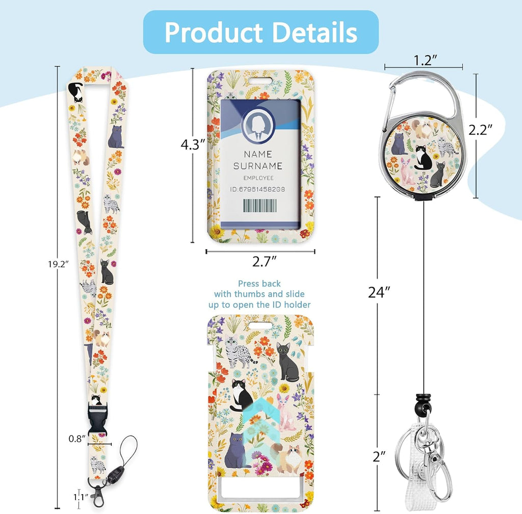 Flower Cats Lanyards for ID Badges, Cute id Holder with Lanyard - Image 5