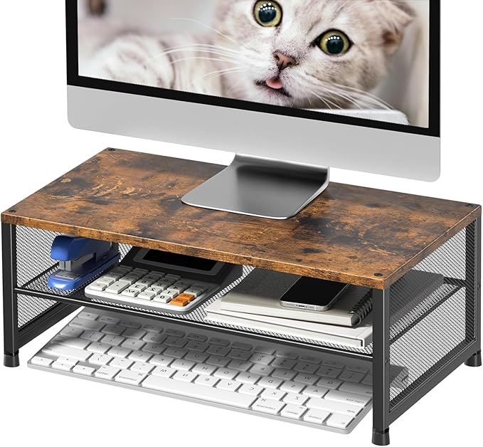 ECOLOVI 2-Tier Computer Monitor Stand Riser, Printer & Laptop Stand, Office Desk Accessories, Workspace Desk Organizer for Home Office Supplies, Brown - Image 8
