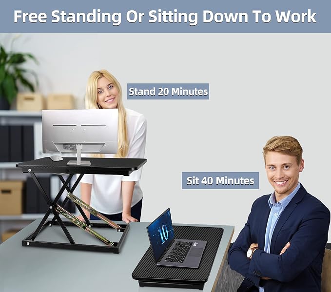Standing Desk Converter, Height Adjustable Sit Stand Desk Converter, Fully Assembled Monitor Desk Riser for Standing or Sitting, Black, Pattern - Image 5