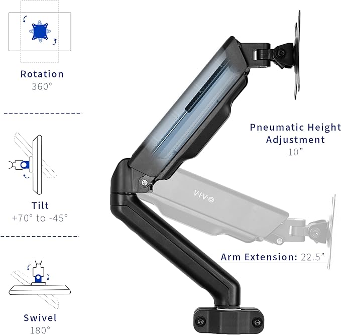 VIVO Universal Full Motion Pneumatic Pole Mount Arm for 17 to 32 inch Monitor Screens, 75mm and 100mm VESA Plate, Black, MOUNT-POLE05O - Image 4