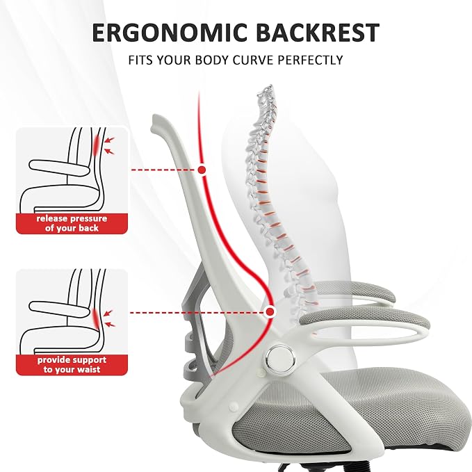 Office Chair Ergonomic Desk Chair with Adjustable Armrests, Mesh Executive Chair, Home Office Computer Chairs for Long Hours(Grey) - Image 7