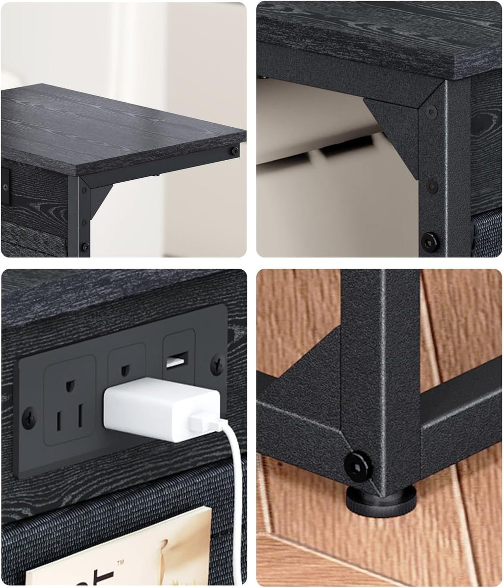 C-Shaped End Tables Set of 2, Small Couch Side Table with Fast-Charging Station, Sofa TV Tray Table with Storage Bag for Living Room, Bedroom, Bedside ET-BK-W2 - Image 7