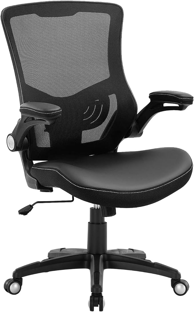 Office Chair Ergonomic Desk Chair, Computer PU Leather Home Office Chair, Swivel Mesh Back Adjustable Lumbar Support Flip-up Arms Executive Task Chair - Image 9