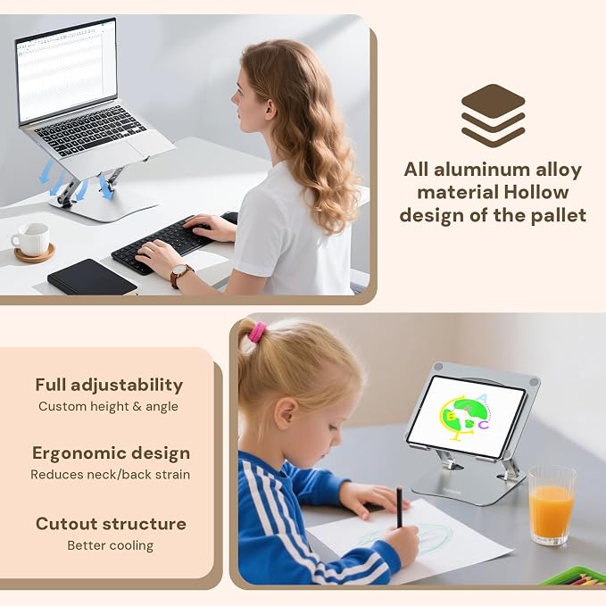 Laptop Stand for Desk – 2.5mm Aluminum Ergonomic Riser, Adjustable Height & Angle, Sturdy Yet Lightweight, Fits 10-17.3 Inch MacBook Pro/Air, Dell XPS, HP,Silver. - Image 2