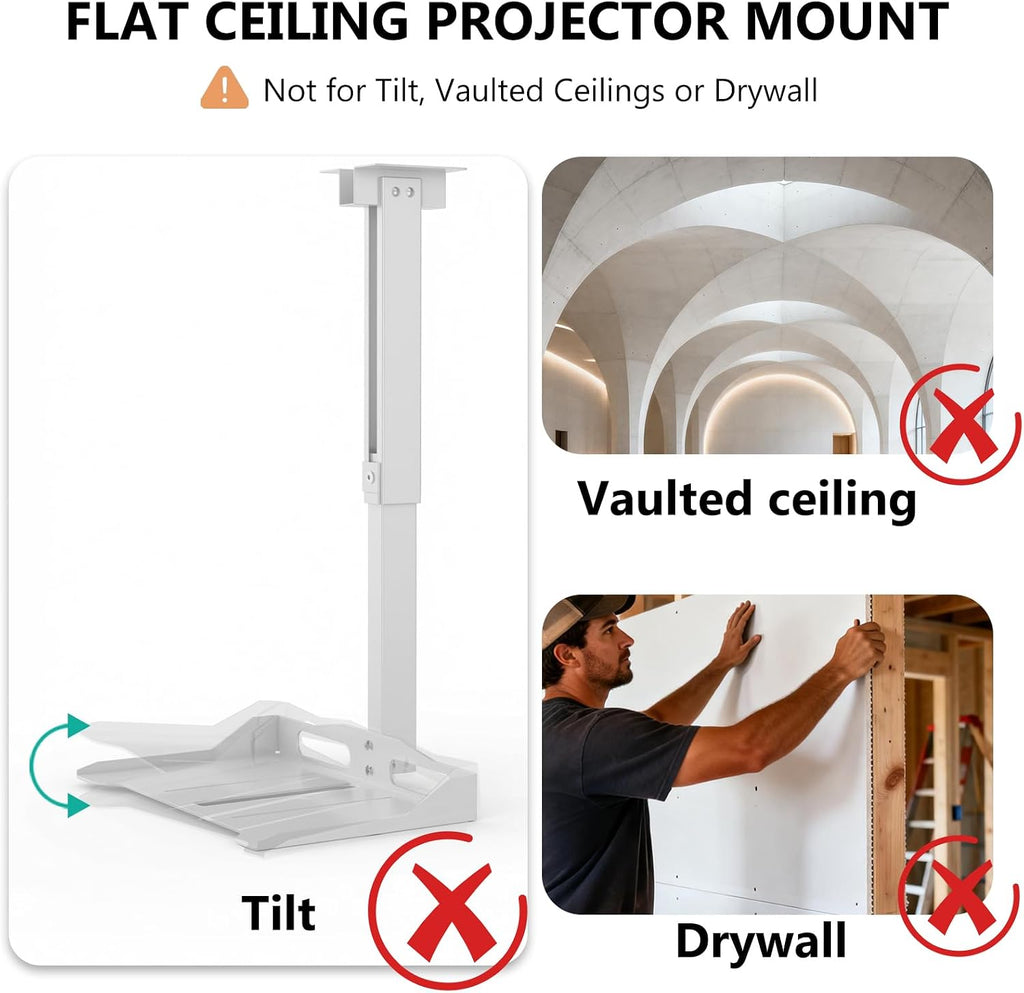 WALI Projector Ceiling Mount Tray, Height Adjustable Wall Mount Holder for Projectors, Hidden Cable Management, Fits Projectors up to 22lbs, 13.7" x 8.6" Platform, White (PM-005-W) - Image 6