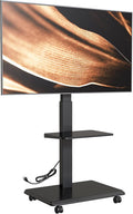 Steel Base Rolling TV Stand with Power Outlet for 32-75 inch TVs,BL by ECOTINY