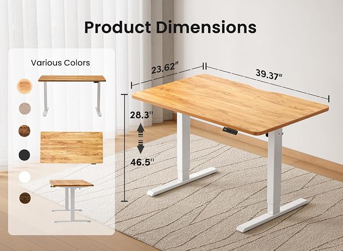 BANTI 40 × 24 Inches Standing Desk, Ergonomic, Electric Height Adjustable, Sit and Stand Up, Computer Office Desk with Splice Board, White Frame/Light Rustic Top - Image 2