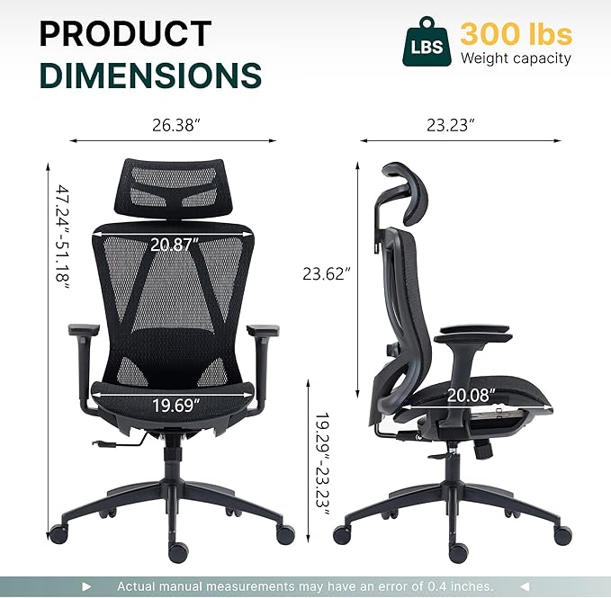 Ergonomic Mesh Office Chair, 3D Adjustable Armrests Desk Chair with 360° Swivel Silent Casters, 90°-120° Reclining Backrest Adjustable Gaming Chair for Home Office - Image 2