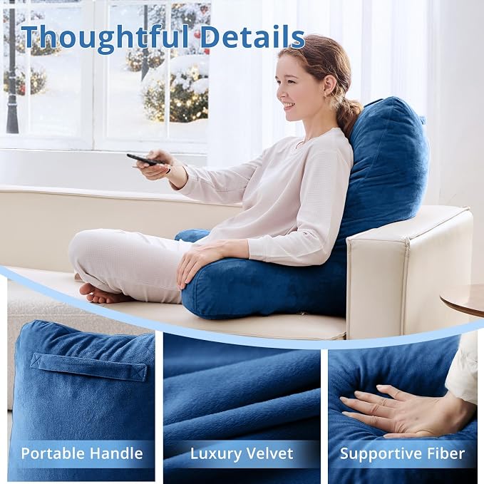 Sasttie Reading Pillow for Bed, Back Pillow for Sitting Up, Navy | 25" Backrest Support Cushion for Couch, Sofa, and Floor, Dorm Essentials, OEKO-TEX, Adjustable Down Alternative Fill - Image 4