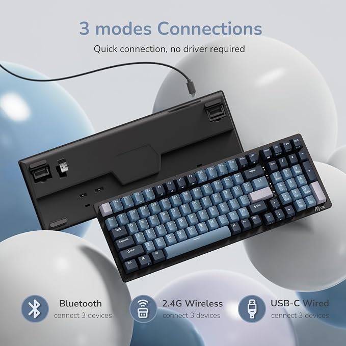 RK ROYAL KLUDGE RK98 Wireless Mechanical Keyboard, 100 Keys 98% Layout with Custom Switches Hot Swappable, Tri-Mode BT5.1/2.4G/USB-C Full Size Gaming Keyboard with Numpad RGB, Brown Switch - Image 3