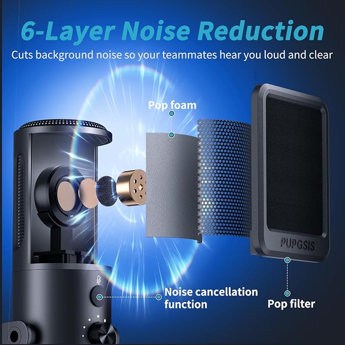 PUPGSIS Gaming Microphone for PC, USB Condenser Mic for PS4/5 and Mac, Noise Cancellation Computer Mic with Mute, Reverb, Adjustable Boom Arm, Pop Filter for Streaming/Podcasting/Recording/YouTube - Image 3