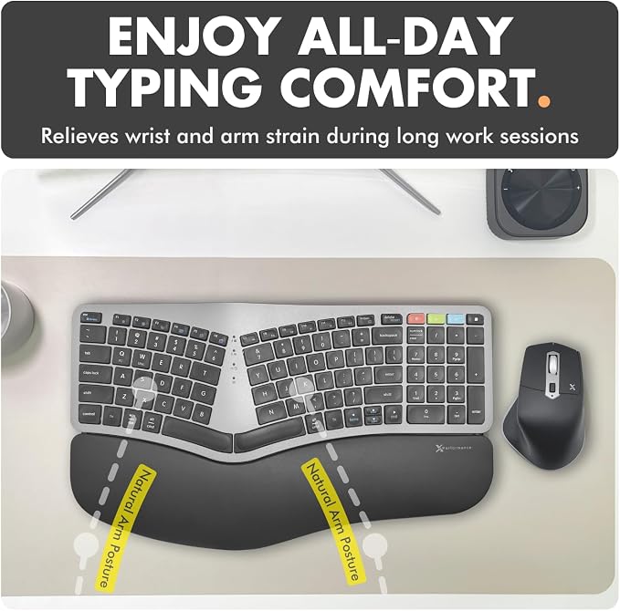 X9 Ergonomic Keyboard and Mouse Wireless Combo - Ergo Split Keyboard with Wrist Rest and Mouse, 2.4G and Bluetooth, Full-Size Wireless Carpal Tunnel Ergonomic Keyboard and Mouse for Laptop and PC - Image 4