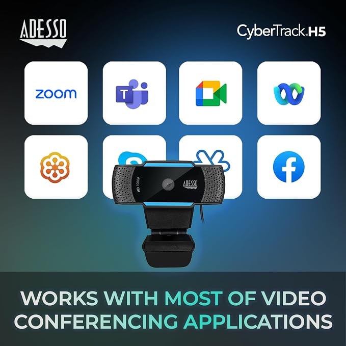 Adesso Cybertrack H5 1080p HD Webcam, Black | USB Autofocus, Microphone, 1920 Pixels X 1080 Pixels, 2.1 Mpixels - Image 9