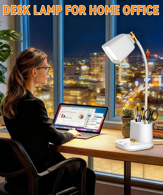 LED Desk Lamps for Home Office with Charger, Organizer, Desk Light Table Lamp for Bedroom, Study, Reading, Work, Nail, Gooseneck Small Desk Lamp for Artist, Puzzle, Drawing, Eye-Caring LED Office Lamp - Image 9