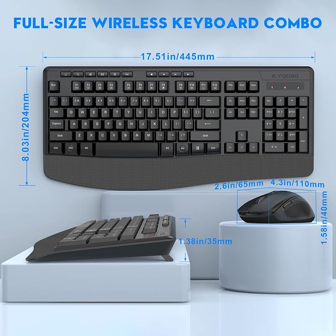 Wireless Keyboard and Mouse Combo, Full Size Ergonomic with Wrist Rest | 2.4GHz USB Receiver, 3 DPI Adjustable 6-Button Cordless Mouse for Computer, Laptop, PC, Windows - Image 2