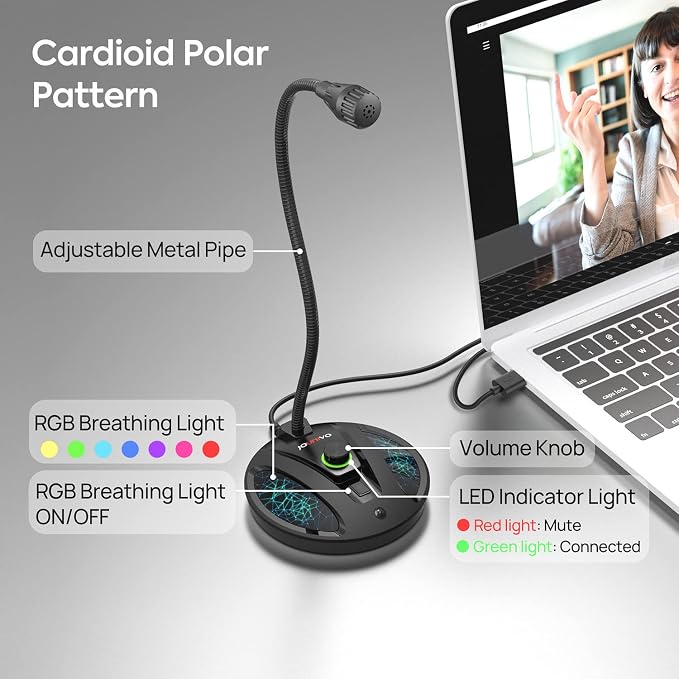 USB Recording Microphone, Computer PC Podcast Condenser Cardioid Mic with Mute Button & LED Indicator for Laptop, Mac, PS4 - Vocal, Podcasting, Skype, YouTube, Streaming (JV603PRO) - Image 4