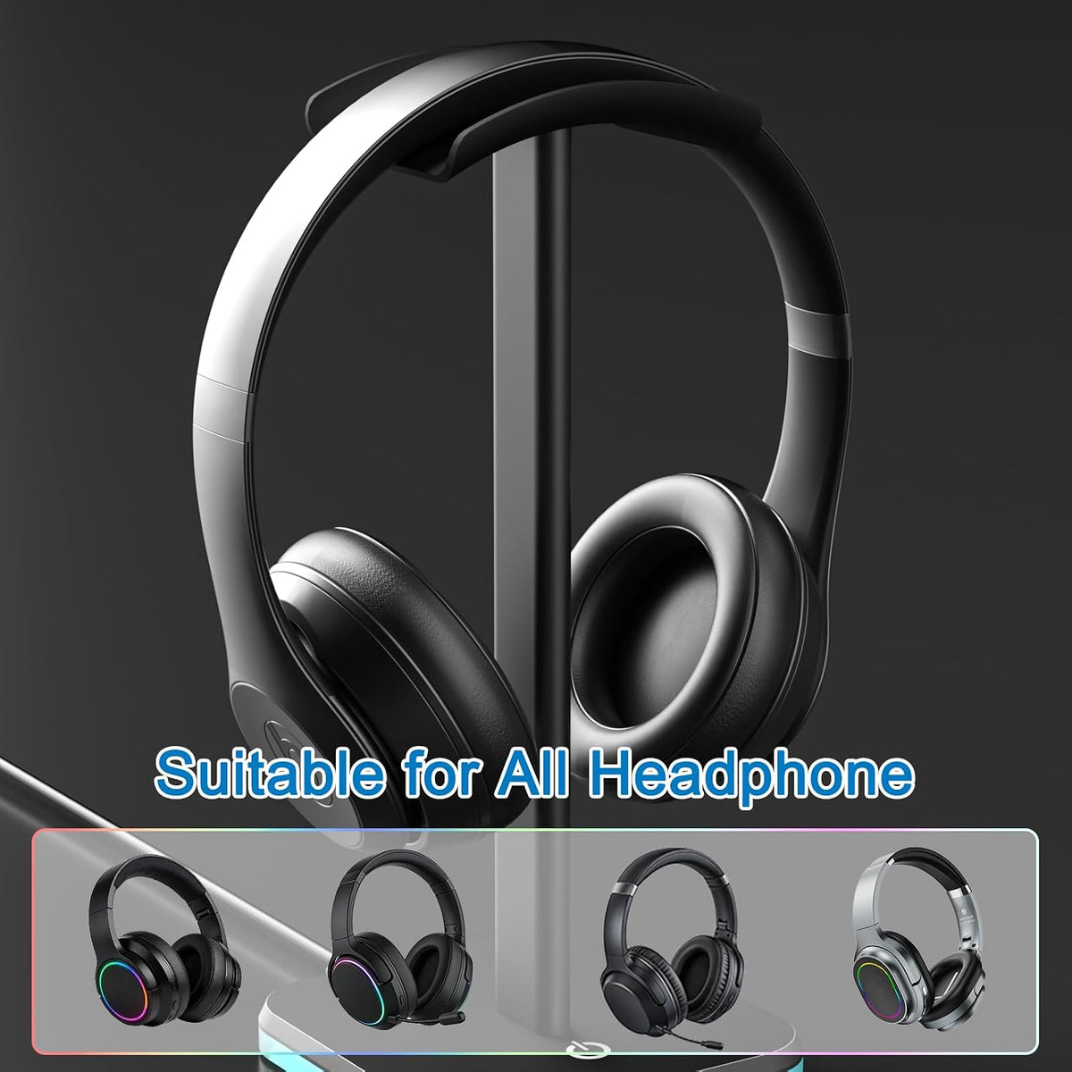 Headphone Stand for Desk - Headset Stand Headphone Holder (RGB-Black) - Image 5