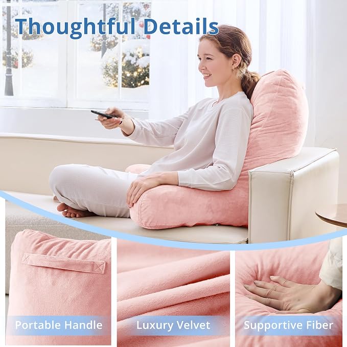 Sasttie Reading Pillow for Bed, Back Pillow for Sitting Up, Peach Pink | 25" Backrest Support Cushion for Couch, Sofa, and Floor, Dorm Essentials, OEKO-TEX, Adjustable Down Alternative Fill - Image 4