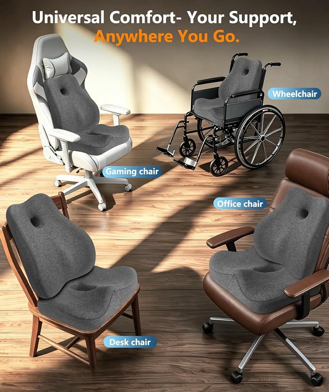 Lumbar Support Pillow & Seat Cushion for Office Chair, Memory Foam Office Chair Cushion for Tailbone Pain Relief and Lower Back Support, Ergonomic Desk Chair Cushion for Gaming, Wheelchair,Home - Image 8