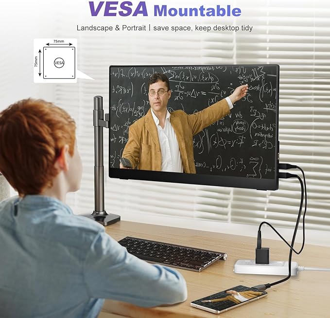 18.5 Inch Portable Monitor for Laptop, FHD USB-C HDMI 1080P 100% sRGB | Travel Monitors for Laptop, Portable Computer IPS Display w/VESA, External Monitor Portable Screen w/Smart Cover & Speakers - Image 6