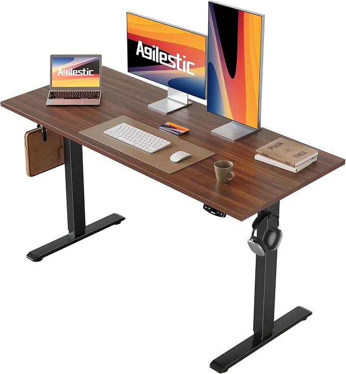 Agilestic 48*24 Inch Height Adjustable Electric Standing Desk, Dark Walnut | Sit Stand Up Computer Desk, Memory Presets, Stable Steel Frame,154 lbs, Easy Assembly, Splice Board, Home Office, Studying by Agilestic