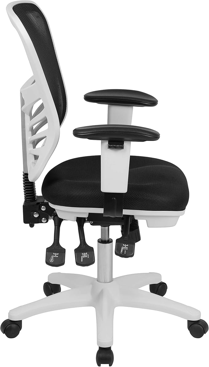 Flash Furniture Mid-Back Black Mesh Multifunction Executive Swivel Ergonomic Office Chair with Adjustable Arms and White Frame | Adjustable Armrests, 360° Swivel, Height Adjustable, Commercial Grade - Image 6